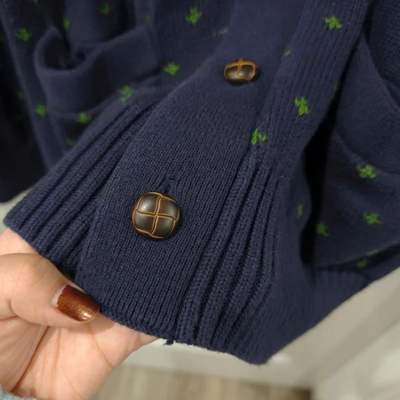 MERONA Fisherman Shawl Collar Navy Green Knit Cardigan Rowing Oar Nautical, L - Picture 5 of 11